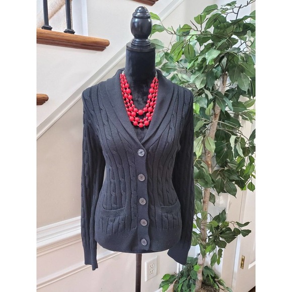 Chaps Women Black 100% Cotton Long Sleeve Buttons Front Cardigan Sweater Size L - Picture 9 of 9